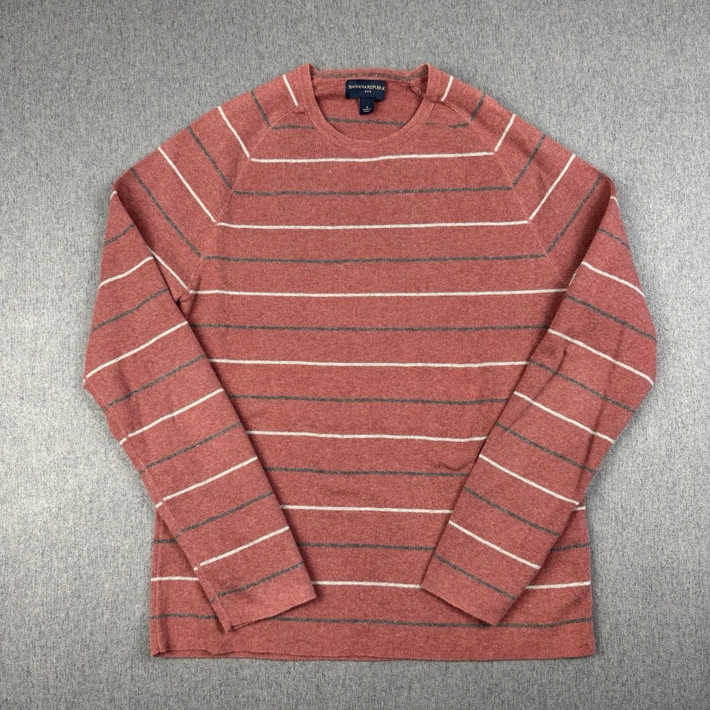 Banana Republic Mens Medium Red Striped Cotton Long Sleeve Knit Shirt